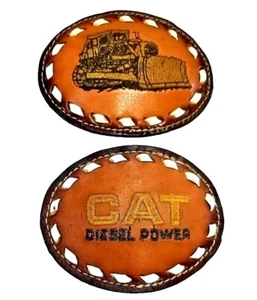 Belt BUCKLE Caterpillar or CAT Diesel Power with White BUCKSTITCHING Leather NEW - Picture 1 of 9