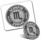 Mouse Mat & Coaster Set - BW - Scorpio Zodiac Birth Star Sign  #39869