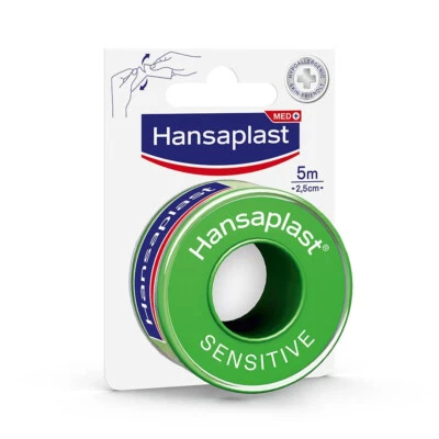 1 Rolle Hansaplast Sensitive Fixierpflaser Pflasterrolle mit Schutzring 2,5cm 5m - Bild 1 von 2