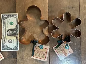 Vintage Wilton Solid Copper Cookie Cutter Pair Snowflake Gingerbread Boy NWT - Picture 1 of 1