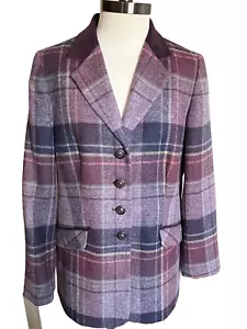 Chaqueta Blazer Equorian Heritage Mujer EE. UU. Talla 12 UK 14 Lana Tweed Púrpura Cuadros - Imagen 1 de 12