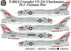 Calcomanías UpRise UR48234 F-8H/J Crusader VF-211 Checkmates Pt.3 - Guerra de Vietnam 1/48 - Imagen 1 de 6