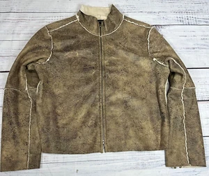 True Grit Womens Metallic Jacket XL Gold Brown Cropped Faux Suede Fleece Lined - Picture 1 of 9
