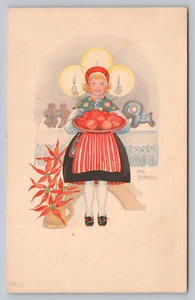 Aina Stenberg Weihnachts Postkarte Schwedisches Mädchen Obstteller Lebkuchen Plätzchen K6 - Bild 1 von 2