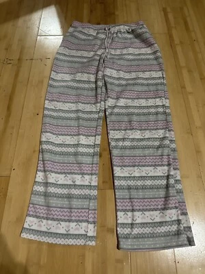 Womens Medium Fleece Pajama Pants Gray/Pink - Image 1 of 4