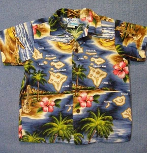 Camisa RJC Infantil Hawaiana Aloha Islas Diseño Mapa Algodón Azul Niños Talla 6 - Imagen 1 de 5