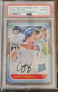 Donruss Optic Rated Rookie 87 Signatures 2016 Corey Seager azul 1/5 PSA 10 - Imagen 1 de 2