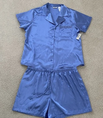 Conjunto de pijama Adonna PJ pantalones cortos madera de cuña azul talla L poliéster satinado manga corta Foto 1 de 4