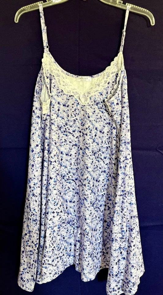 Lote de 2 camisones para mujer Ekouaer 2XL ribete de encaje verde oscuro y floral lavanda Foto 1 de 4