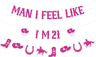 Decoraciones de cumpleaños 21 vaquera, pancarta de hombre que siento que soy 21 para western... Foto 1 de 4