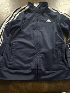 Adidas Youth size 6 Blue zip up jacket with white adidas arm stripe accents EUC - Picture 1 of 6