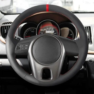 Cubierta de volante de cuero de costura totalmente negra para Kia Forte Soul Rio 2009-2013 Foto 1 de 4