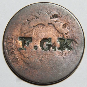 1822 US testa di matrona grande centesimo 1c controtimbro FGK -A1- - Foto 1 di 2