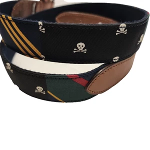 POLO Ralph Lauren Gürtel blau rot Logo Wappen Lederbesatz Gr. 40 Totenköpfe Streifen - Bild 1 von 3