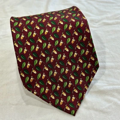 Beaufort Tie Rack Burgundy Green & Beige Acorn Tie Silk 4” Wide 58.5” Long NWOT - Image 1 of 4