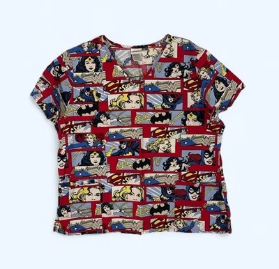 Justice League Superhero Scrub Top Womens XL Red Nurse Medical - Image 1 of 4