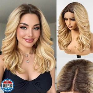 HAIRCUBE Kleberlose Synthetik Lace Front Perücke, 18 Inch Ombre Blond Hightlight C - Bild 1 von 5