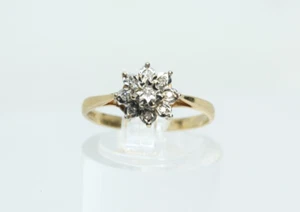 Cute Small Diamond Cluster Ring 9ct Yellow Gold Size N 1/2 - Picture 1 of 7