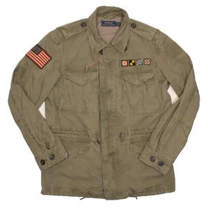 POLO Ralph Lauren Military Army Jacket Mens Medium Green Spring Coat Flag Patch - Picture 1 of 10