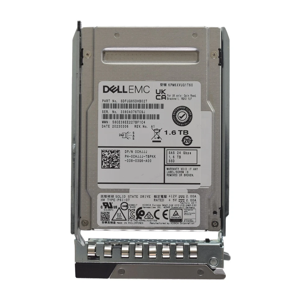 Dell Kioxia 2.5" 1.6TB 24GBPS SAS SSD Drive - CHJJJ KPM6XVUG1T60 - Image 1 of 1
