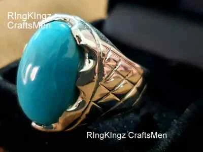 Anillo Turquesa Natural Para Hombre Plata de Ley 925 Piedras Preciosas Genuinas Talla 11 Feroza Foto 1 de 4