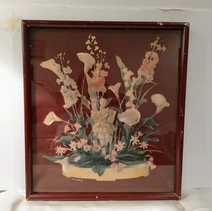 Art Deco Print 1942 Bernard Picture Co Calla Lillies Floral Lady Burgundy Vtg - Picture 1 of 15