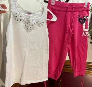 * Justice Girls White Tank Top Pink Crop Pants lot of 2 Size 12 Active Outfit - Picture 1 of 9