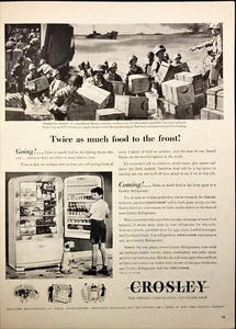 1944 Crosley Refrigerator Marines Unloading Food WWII Vintage Print Ad - Picture 1 of 6