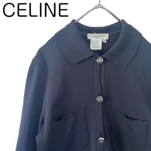 Celine Smooth Material Silver Button Knit Jacket Ladies Breathable Viscose Rayon