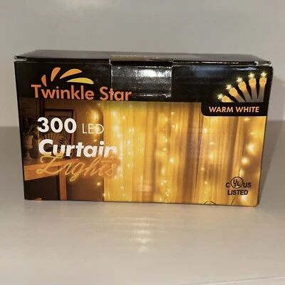 Twinkle Star 300 Led Window Curtain String Warm White 8 Modes Indoor Outdoor Use - Image 1 of 4