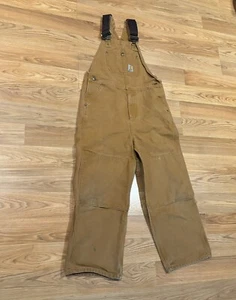 Carhartt Duck Bib Overalls Brown Canvas Double Knee Youth Boys Size 12 - Picture 1 of 15