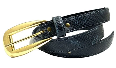 Cinturón ajustado vintage de mujer con hebilla de latón estampado de piel de serpiente azul talla pequeña EE. UU. Foto 1 de 4
