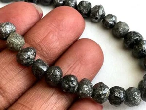 5-8mm Groß Schwarz Grau Rund Grobem Diamanten,Roh Ungeschnitten Gebohrt - Bild 1 von 5