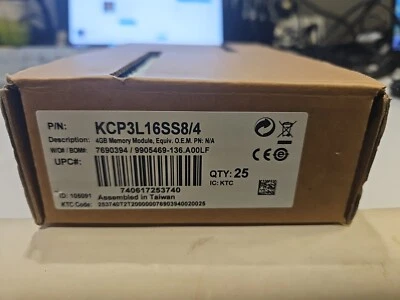 Kingston 4GB Laptop Memory DDR3 1600MHz PC3-12800 SODIMM KCP3L16SS8/4 25 Count  - Image 1 of 3