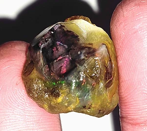 Piedra preciosa natural 23,55 quilates etíope A+NEGRO ópalo Welo áspera multifuego certificado - Imagen 1 de 7