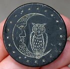 1920'S Antique Owl On Crescent Moon Vintage Clay Poker Chip