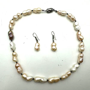 Baroque Multicolor Pearl Necklace Earring Set Bean Sterling Silver Clasp Vintage - Picture 1 of 18