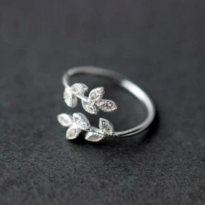 Anillo Apilable Hoja, Delicado Anillo Romántico Ajustable Recubierto de Plata - Imagen 1 de 7