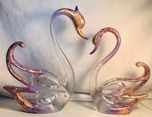 Schwäne 2-teiliges Set lila gold Regal Sitter Schreibtisch Skulpturen Deko Zuhause Weihnachten - Bild 1 von 11