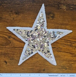 Large Sequin Silver Star Sew On Craft Patch Applique Decoration - Picture 1 of 2