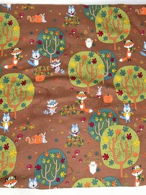 Material de tela de animales de otoño marrón de 2 yardas tejido elástico 98 % algodón, 2 % spandex Foto 1 de 4