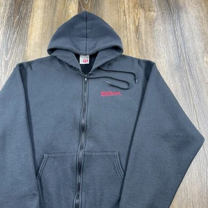 Vintage Wilson Hoodie Mens XL Black Sweatshirt Embroidered Sports Zip Up Sweater - Picture 1 of 13
