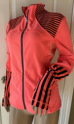 Chaqueta LULULEMON Forme Bolsillos Talla 10 Acampanada Naranja Clásica Rayas Azul Marino Tintero Foto 1 de 4