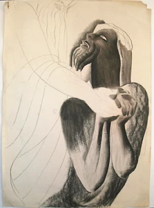 Arthur Wragg (1903– 1976) Graphite drawing of a bearded figure offering comfort - Picture 1 of 2