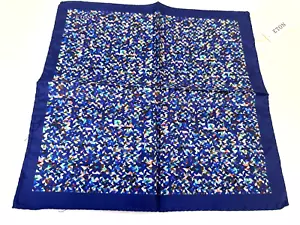 NEW! Eton navy blue silk pocket square with multicoloured geometric pattern - Picture 1 of 9
