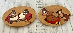 Vtg Disney Chip & Dale Painted Wood Wall Art Plaque lot of 2 - Picture 1 of 5