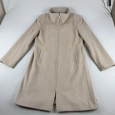 Sobretudo longo Calvin Klein lã angorá feminino 8 bege macio zíper completo pescoço simulado - Imagem 1 de 4