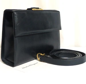 Auth Salvatore Ferragamo Navy Leather Crossbody Shoulder Bag Purse Vintage Italy - Picture 1 of 24