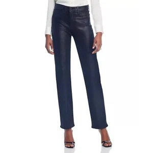 L'Agence Ginny High Rise Straight Leg Jeans in Coated Noir Zipper NWOT Size 27 - Picture 1 of 7