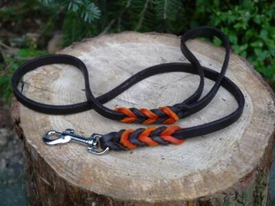 Zweifarbige Fettlederleine Führleine geflochten Lederleine Hundeleine Leine
